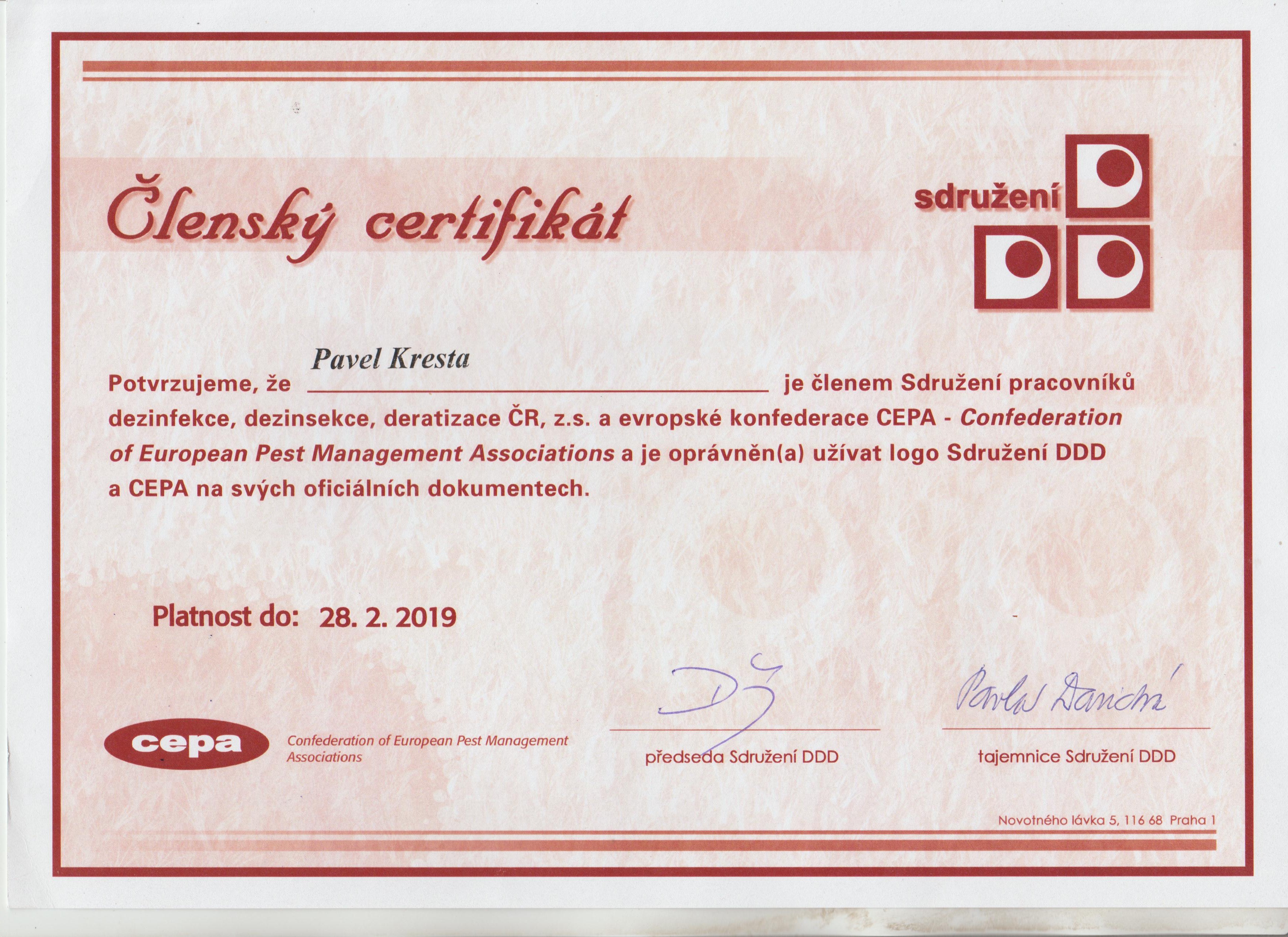 Certifikát  DDD  2018